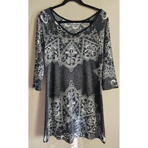 Aryeh Women's Paisley Print 3/4 Sleeve Knit Dress Gray Ivory Small Casual
